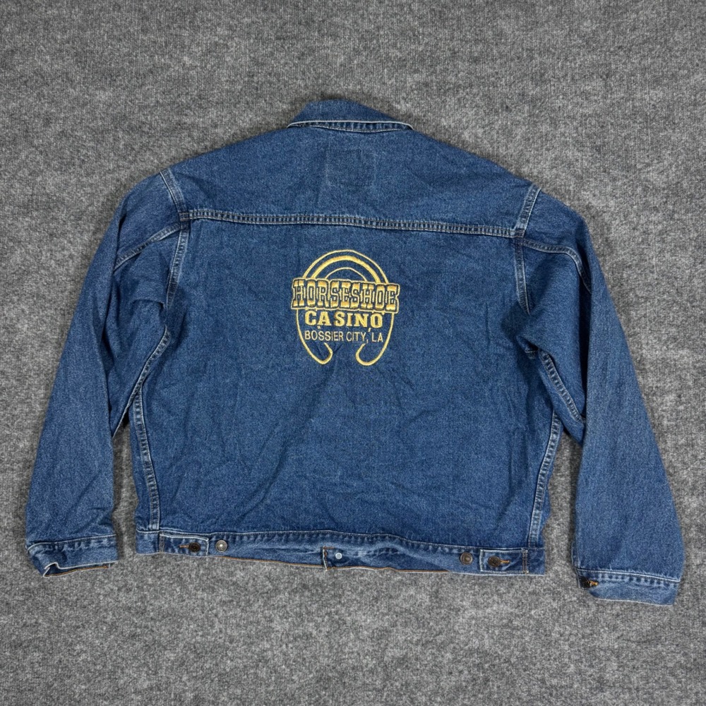 VTG International Denim Horseshoe Casino Jacket Mens XXL Blue Cotton Canada EUC
